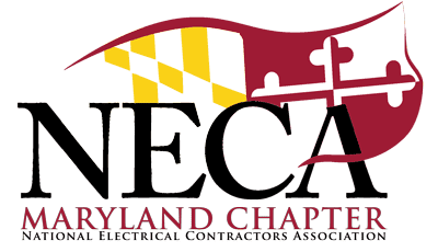 Logo of NECA Maryland Chapter with state flag and construction tools.